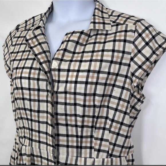 Pendleton Plaid Mini Dress Sz 12 (M/L) Womens Navy Blue Tan Short Sleeve Button - Picture 13 of 16